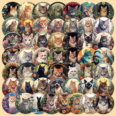 50pcs Cartoon Plants & Kittens Stickers for Helmet, Wall, DIY Decoration (Online Order Only)