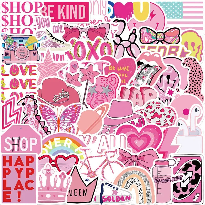 10/30/50PCS Cute Pink Thing PVC Sticky Sticker Aesthetic DIY Korean Stationery Decoration Scrapbooking School Supplies for Kids (Online Order Only)