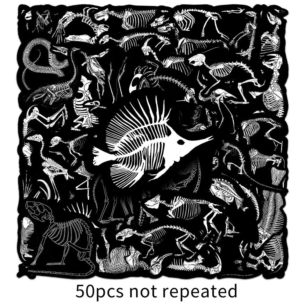 10/30/50PCS Animal Skeleton Black Stickers Cool Graffiti Toys PVC Waterproof Decoration For Phone Bike Skateboard Laptop Decals (ONLINE ORDER ONLY)