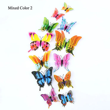 12pcs 3D Butterfly Wall Stickers - Double Layer, Mixed Colors, Magnet Fridge Decals, Home & Wedding Decor (ONLINE ORDER ONLY)