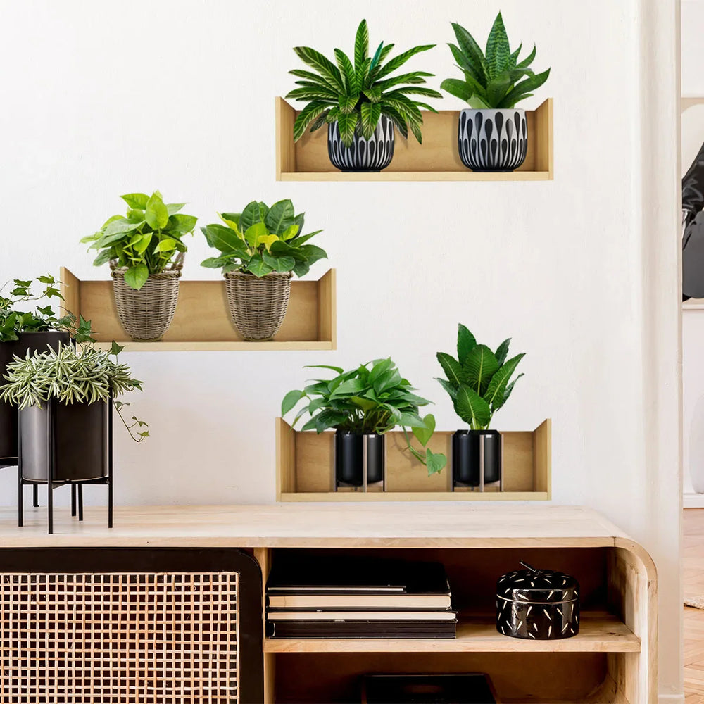 Green Plant Potted Plant Shelves Self-adhesive Wall Decor Sticker For Living Room Vinyl Bedroom Home Decoration Decal PVC Poster (Online Order Only)