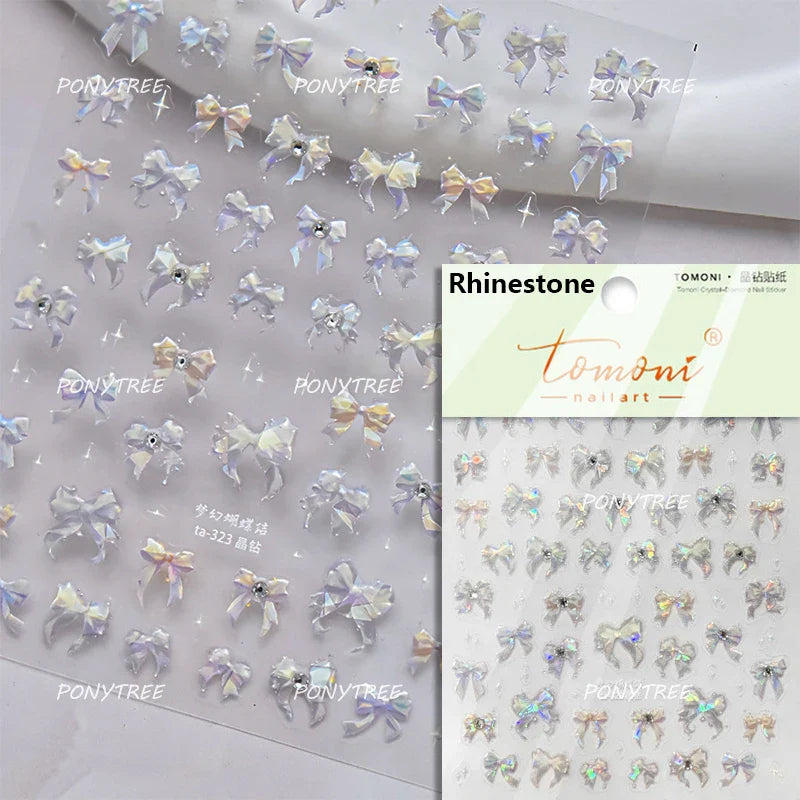 Dreamy Shiny Bowknot Ribbon Lace Delicate Tie Charming 5D Nail Art Decoration Sticker Self Adhesive Manicure Decal DIY Wholesale (ONLINE ORDER ONLY)