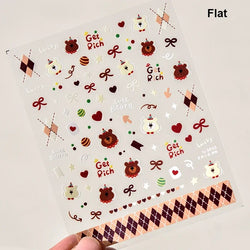 French Style Colorful Square Grid Rhombus Stripe Bowknot Line 3D Self Adhesive Nail Art Stickers Shiny Rhinestone Manicure Decal (Online Order Only)
