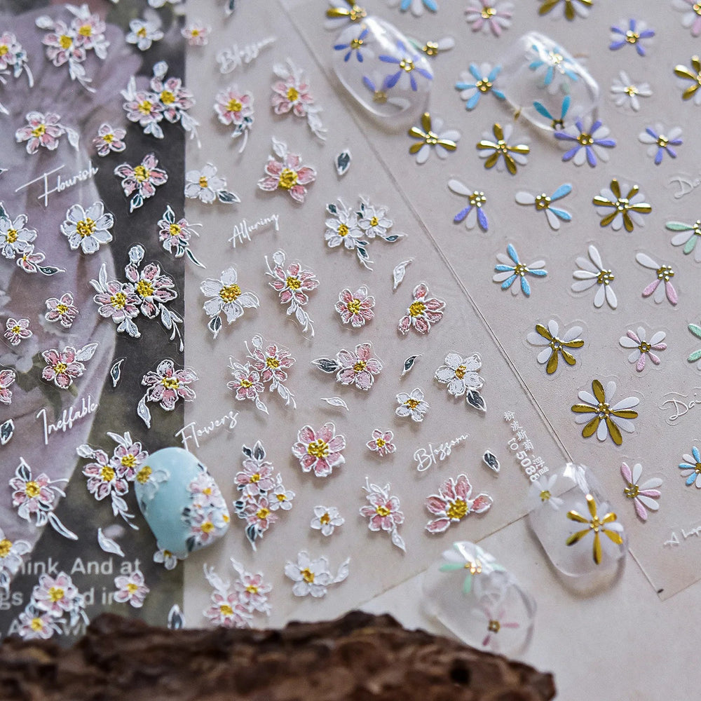 Colourful Daisy Cosmos Hot Stamping Petal Delicate and Pretty Plant Self Adhesive Nail Art Decoration Stickers Manicure Decals (ONLINE ORDER ONLY)