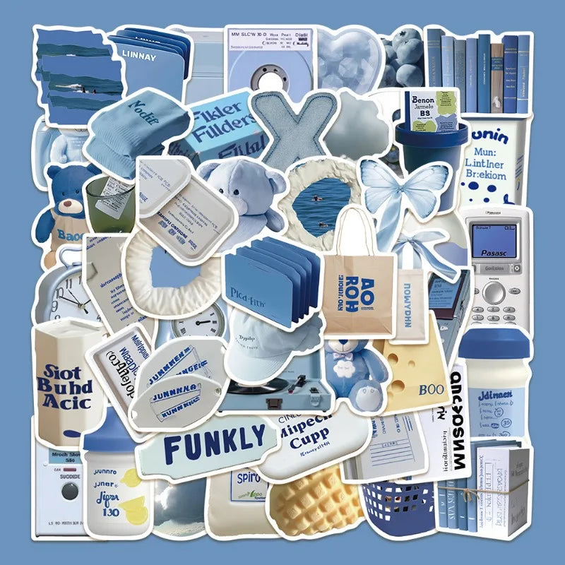 50pcs Blue Phone Series Graffiti Stickers for Helmet, Desktop, Wall Decoration, DIY (ONLINE ORDER ONLY)