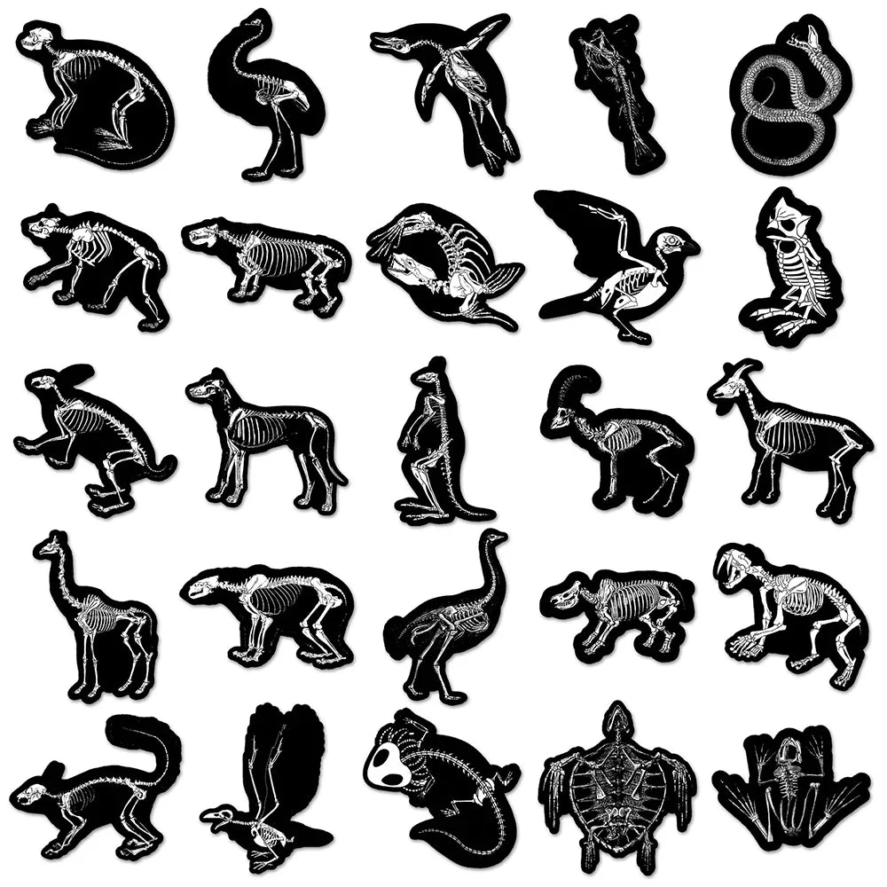 10/30/50PCS Animal Skeleton Black Stickers Cool Graffiti Toys PVC Waterproof Decoration For Phone Bike Skateboard Laptop Decals (ONLINE ORDER ONLY)