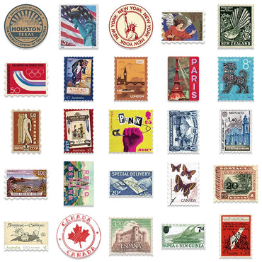 10/30/50PCS Vintage Travel Sticker Stamps Designs Sticker Packs (ONLINE ORDER ONLY)