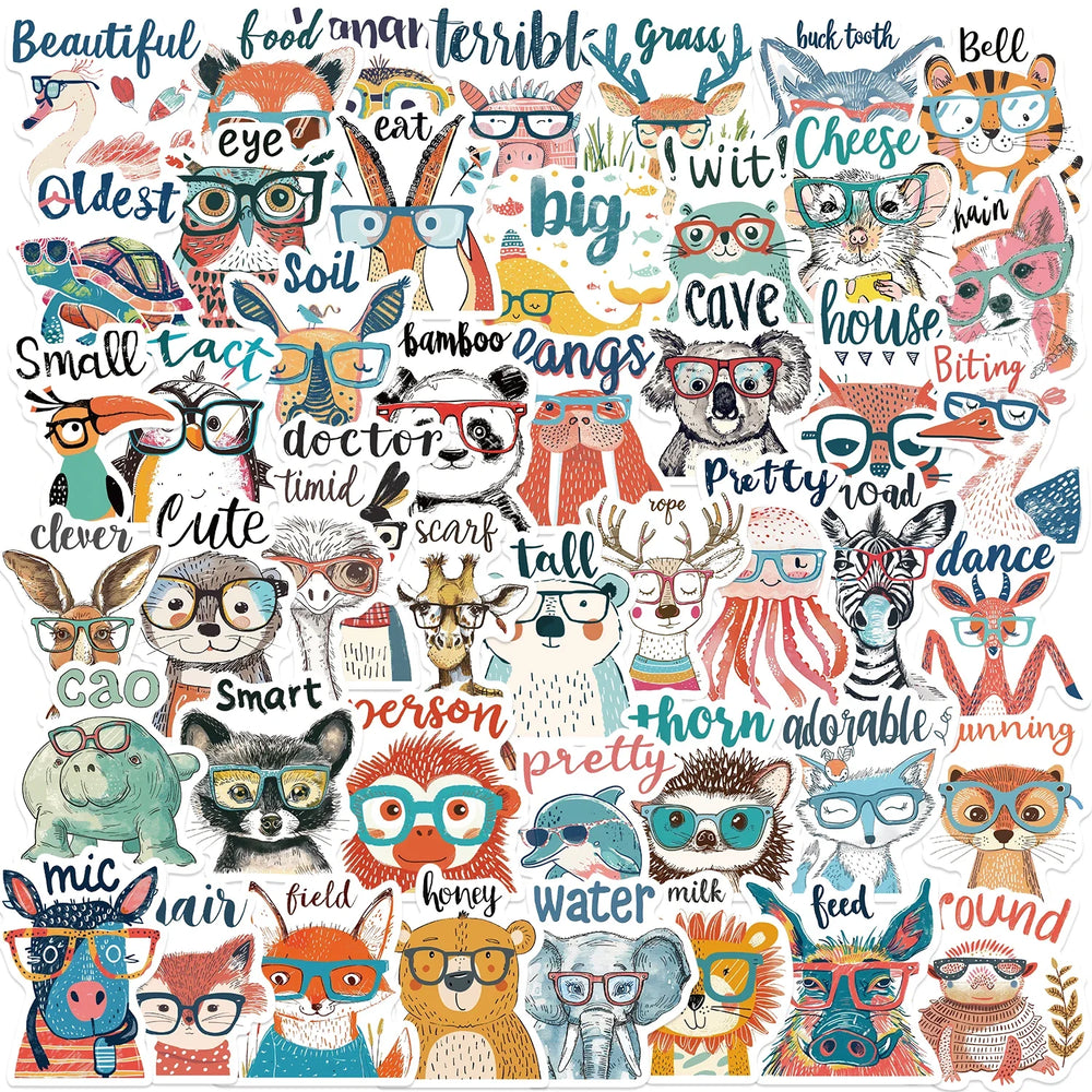 50PCS Cute Cartoon Animal Interjections Stickers DIY Phone Guitar Laptop Notebook Suitcase Cup Waterproof Sticker Kids Toy (ONLINE ORDER ONLY)
