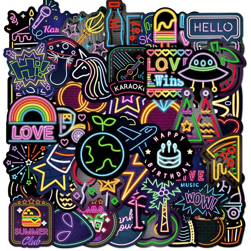10/30/50PCS Cartoon Mixed Neon PVC Sticker Aesthetic DIY Decoration Scrapbooking Korean Stationery School Supplies for Kids (ONLINE ORDER ONLY)