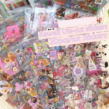 20pcs/set Cute Y2k Glitter Laser Sticker for Phone Camera Luggage Journal Sticker Kawaii Decoration Sticker Gift (ONLINE ORDER ONLY)