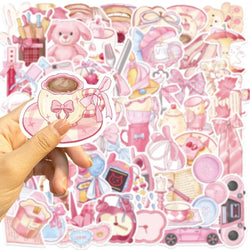50Pcs Kawaii Cartoon Pink Stickers Cute Aesthetics DIY Toy Gift Graffiti Waterproof Decal for Phone Luggage Laptop Scrapbook (ONLINE ORDER ONLY)