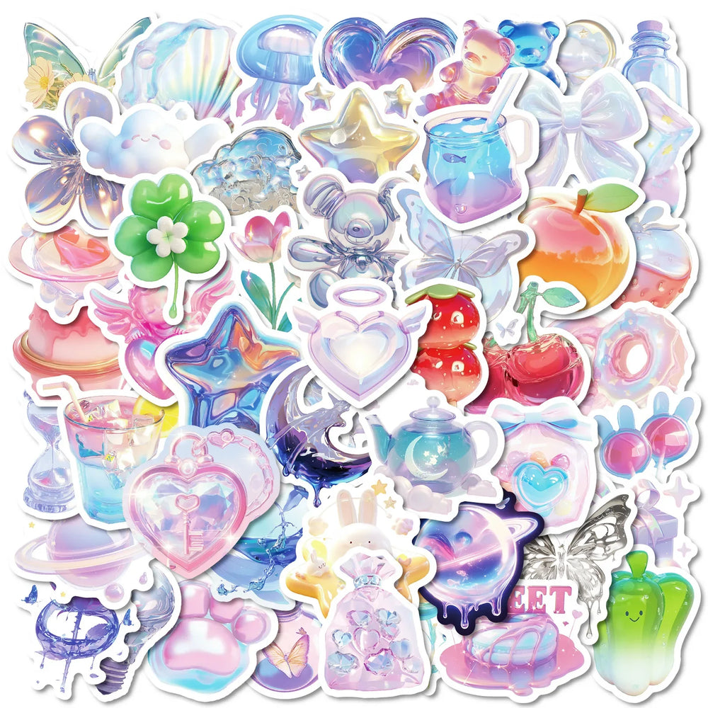 50pcs Creative Cartoon Liquid Metal Graffiti Stickers for Helmet, Wall, DIY Decoration (Online Order Only)
