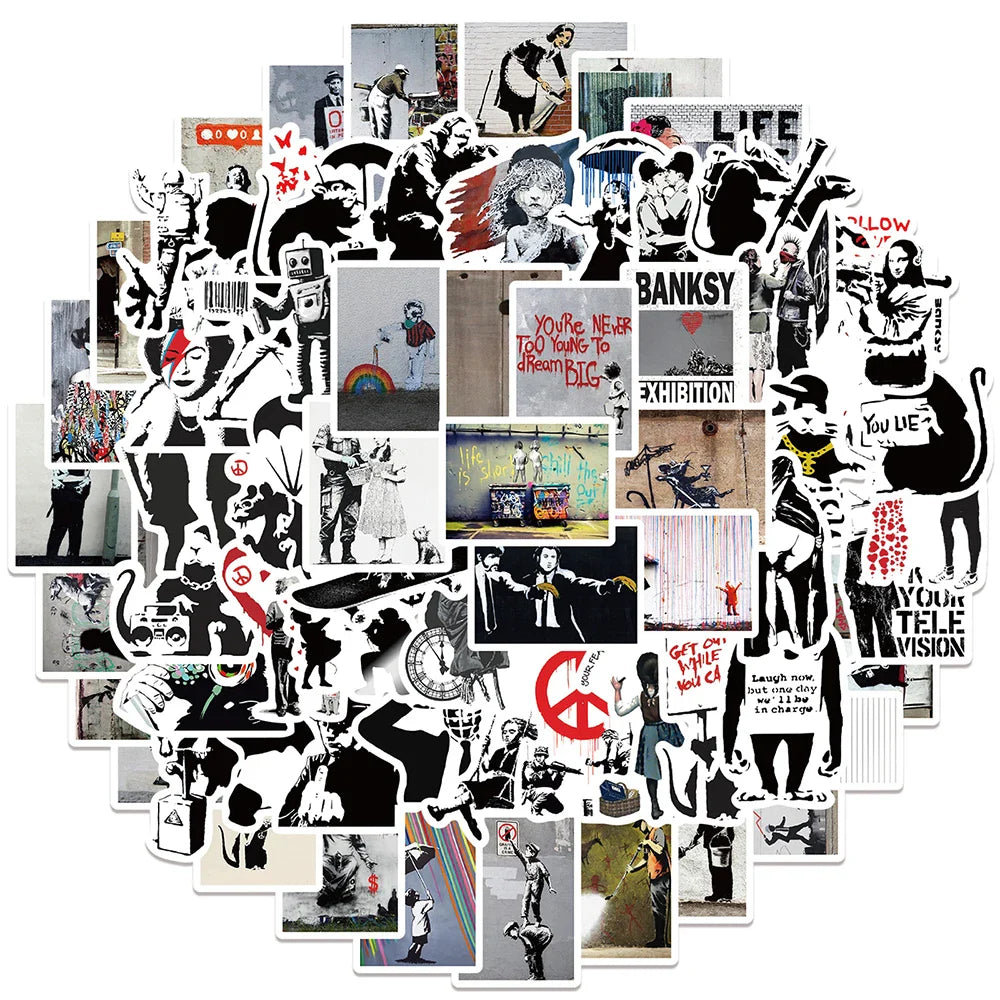 Banksy Graffiti Art Stickers - Girl With Red Balloon Decals for Skateboard, Phone, Laptop, Bicycle (10/30/67pcs) (ONLINE ORDER ONLY)