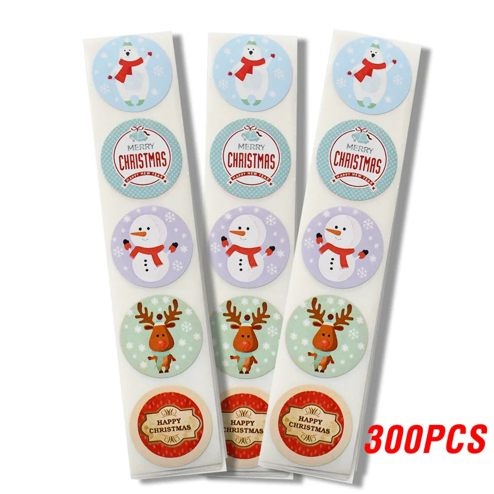 100-500pcs Christmas Stickers Roll Cartoons Gift Card Party Package Cute Santa Label Sealing Decor Party Supplies For Reward Kid (ONLINE ORDER ONLY)