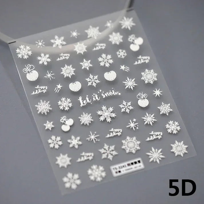 Winter Christmas Crystal Delicate Hexagon Romantic Laser Silver Chic Snowflakes Self Adhesive Nail Art Sticker 5D Manicure Decal (ONLINE ORDER ONLY)