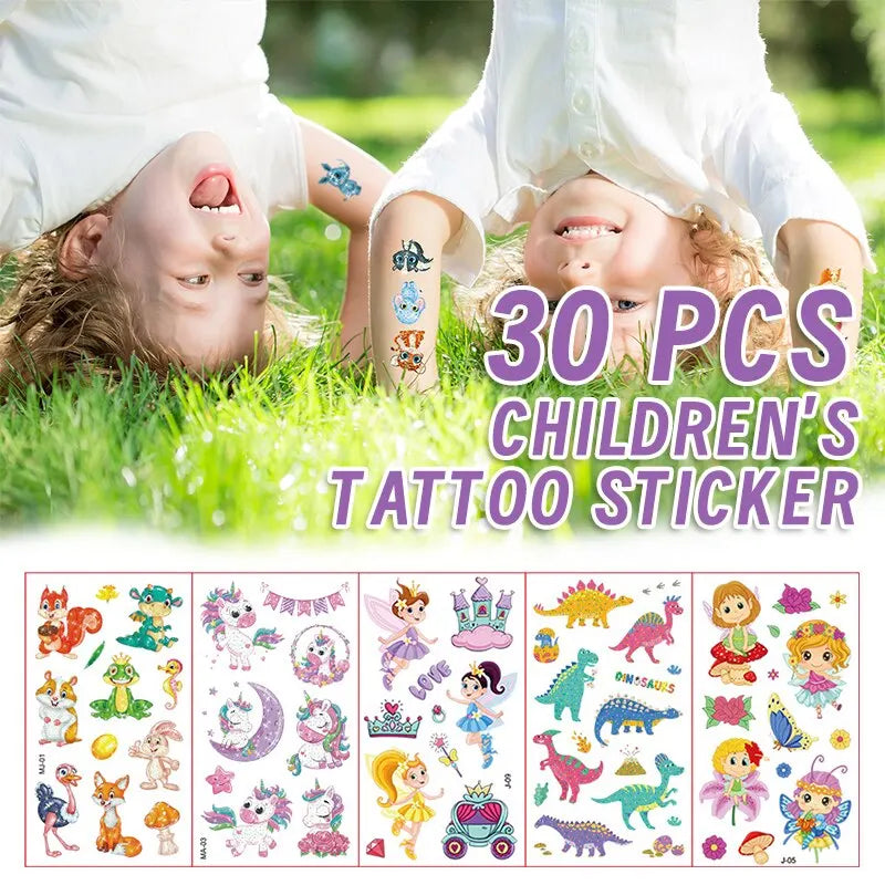 30pcs Children's Tattoo Stickers Kids Girl Boy Body Paster Unicorn Butterfly Mermaid Animal Dinosaur Ocean Car Cartoon Stickers (ONLINE ORDER ONLY)