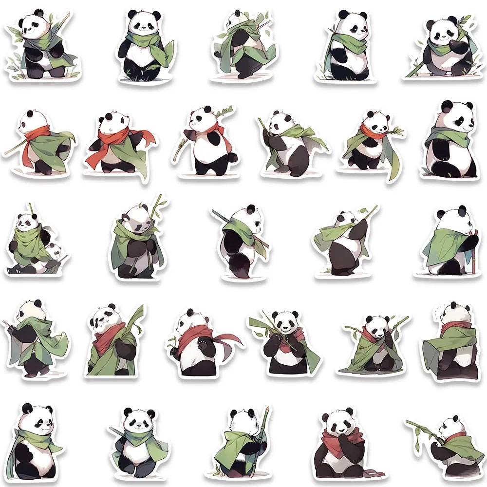54pcs Cartoon Master Panda Animal Stickers For Laptop Guitar Phone Luggage Decor Waterproof Graffiti Bicycle Car Vinyl Decals (ONLINE ORDER ONLY)