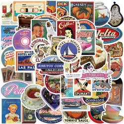 50PCS Cartoon Retro Stickers For Helmet Skateboard Guitar Mobile Phone Refrigerator Personalized Graffiti Creative Sticker Toy (ONLINE ORDER ONLY)