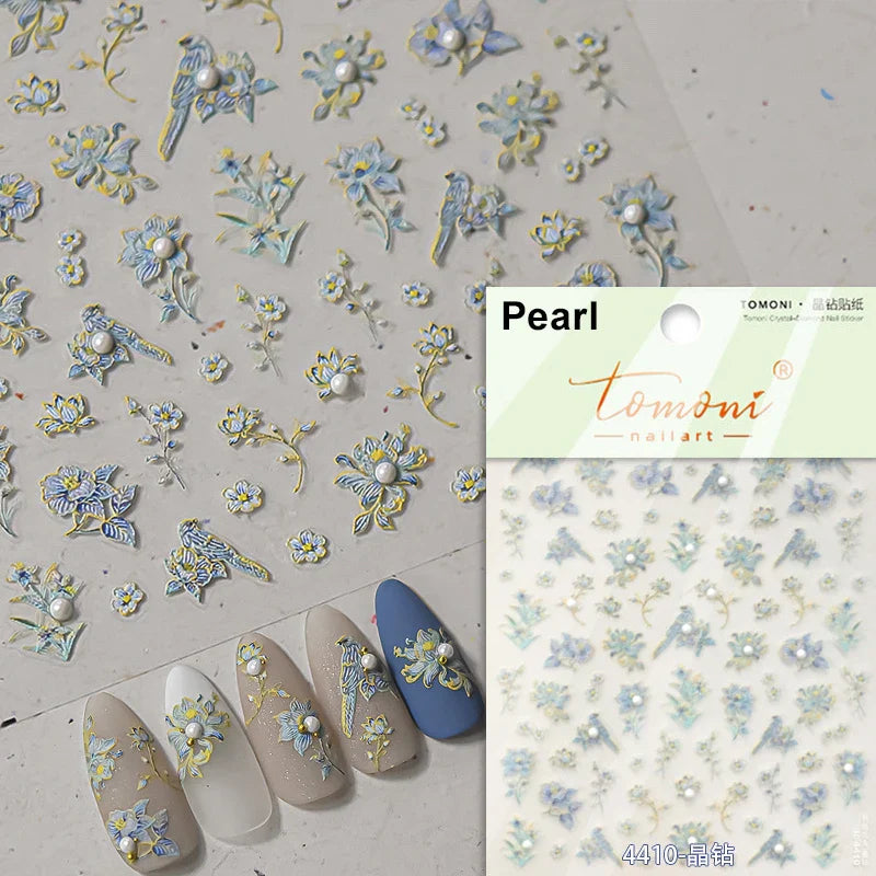 Charming White Shiny Pearl Rhinestone Wings Feathers Crown Moon Stars 3D Self Adhesive Nail Art Sticker Manicure Decal Wholesale (ONLINE ORDER ONLY)
