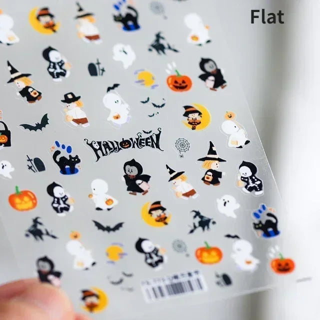 Halloween Ghost Pumpkin Bat Coffin Cat Spider Demon Jelly Self Adhesive Nail Art Sticker Terrifying Candy Candle Manicure Decals (ONLINE ORDER ONLY)
