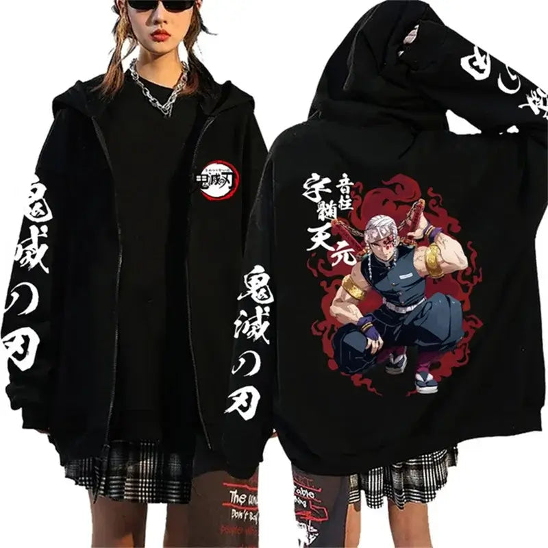 Demon Slayer Pattern Print Sweatshirt Harajuku Zipper Hoodie (ONLINE ORDER ONLY)