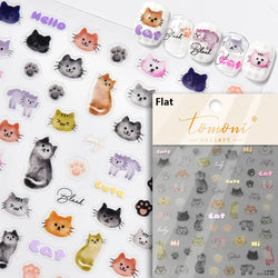 Cat Kitten Mewing Flower Star Bowknot Sweet Cherry Cake Food Line Sun Apple Heart Self Adhesive Nail Art Stickers Manicure Decal (Online Order Only)
