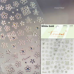 Hot Stamping Laser Silver Pink White Flower Rhinestone Pearl Irregular Petal Adhesive Nail Art Decoration Sticker Manicure Decal (ONLINE ORDER ONLY)