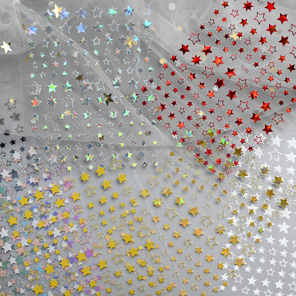 9Pcs 3D Sliver Stars Nails Stickers Bronzing Star Nail Art Decals For DIY Nail Art Decoration Self Adhesive Nail Manicure Parts* (Online Order Only)
