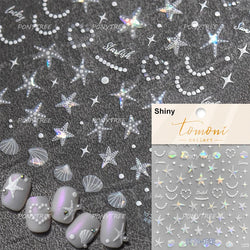 Pink Star Oceanic Shell Starfish Conch Bowknot Embossment Shiny Delicate 5D Chic Self Adhesive Nail Art Stickers Manicure Decals (Online Order Only)