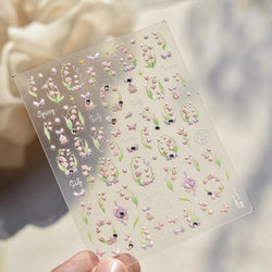 Lily of The Valley Star Spring Flower Bowknot Butterfly Water Bubbles Self Adhesive Nail Art Stickers Rhinestone Manicure Decals (ONLINE ORDER ONLY)