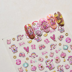 rich letter Chinese characters gourd money lantern firecracker God of wealth Yuanbao Adhesive Nail Art Stickers Manicure Decals (ONLINE ORDER ONLY)