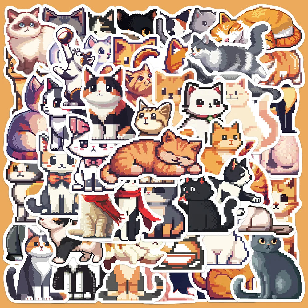 50pcs Cute Pixel Cat Stickers for Helmet, Wall, DIY Decoration Wholesale (ONLINE ORDER ONLY)