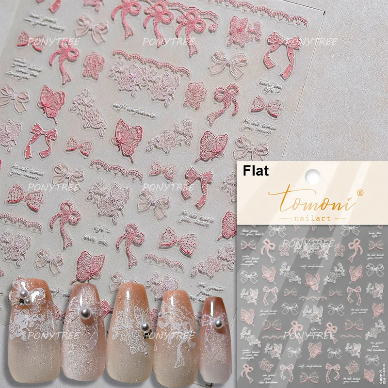 Dreamy Lace Rose Flower Fabric Art Tender Gauze Gird Pearl Pendant Irregular Pattern Nail Art Stickers Decoration Manicure Decal (ONLINE ORDER ONLY)