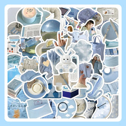 10/30/60PCS Ins Style Simple Blue Stickers Cute Cartoon Decal DIY Notebook Phone Fridge Suitcase Skateboard Car Sticker Kids Toy (ONLINE ORDER ONLY)
