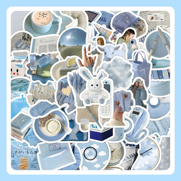 10/30/60PCS Ins Style Simple Blue Stickers Cute Cartoon Decal DIY Notebook Phone Fridge Suitcase Skateboard Car Sticker Kids Toy (ONLINE ORDER ONLY)