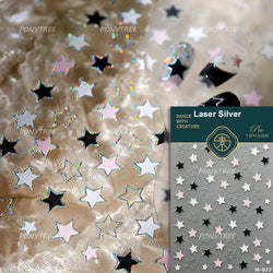 Punk Star Shiny Laser Five-pointed Star White Black Pink Hollow Out Delicate Sparkle Adhesive Nail Art Stickers Manicure Decals (ONLINE ORDER ONLY)
