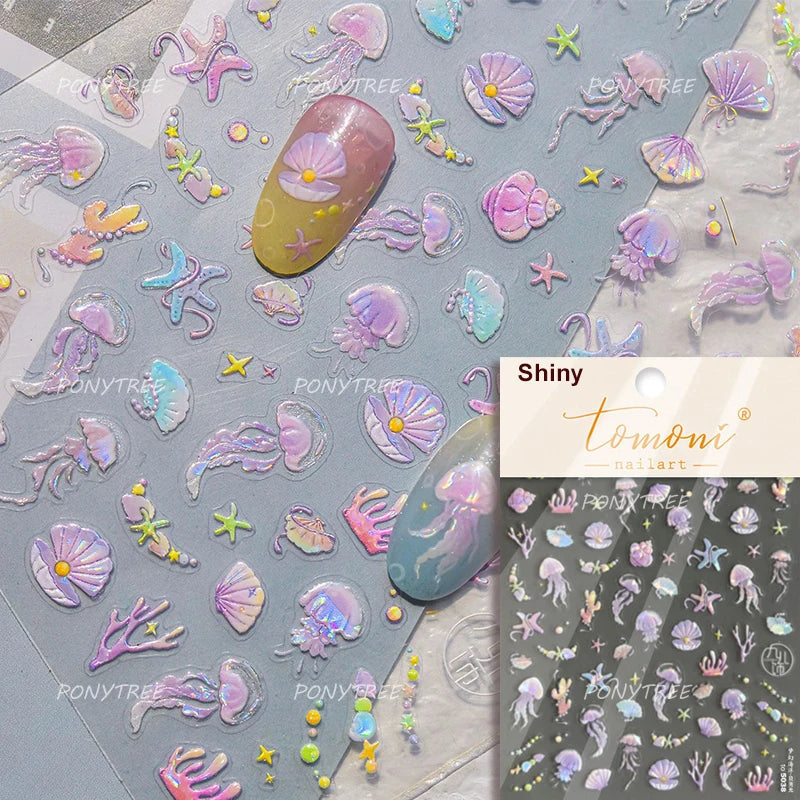 Starfish Dolphin Otter Shell Conch Whale Seahorse Pearl Oyster Infauna Self Adhesive Nail Art Stickers Manicure Decals Wholesale (ONLINE ORDER ONLY)