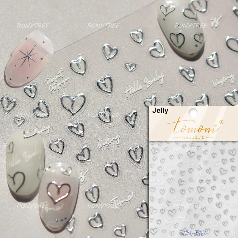 Colorful Starry Light Starburst Love Heart Halo Dyeing Soft Reliefs Self Adhesive Nail Art Decoration Stickers Manicure Decals (ONLINE ORDER ONLY)