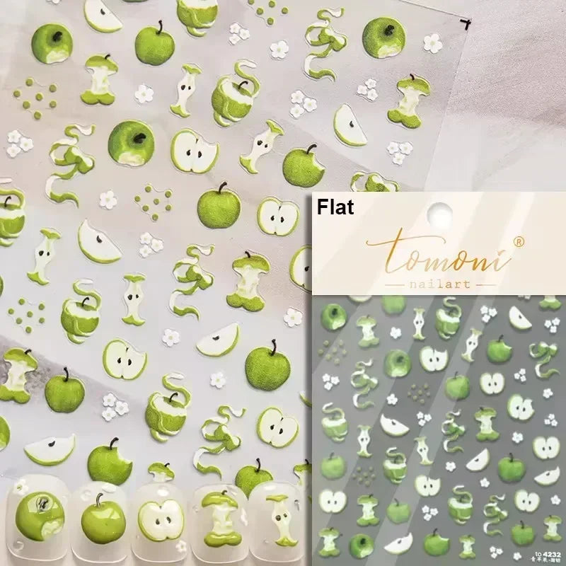 Colorful Food Pudding Alkali Water Bowknot Cream Fork Cup Bread Jelly Fruit Cartoon Cake Relief Nail Art Sticker Manicure Decals (ONLINE ORDER ONLY)
