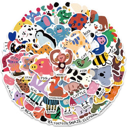 50pcs Vinyl Laptop Decals Cute Cartoon Animals Waterproof Graffiti For Luggage Phone Guitar Bicycle Car Stickers Kids Toy (ONLINE ORDER ONLY)