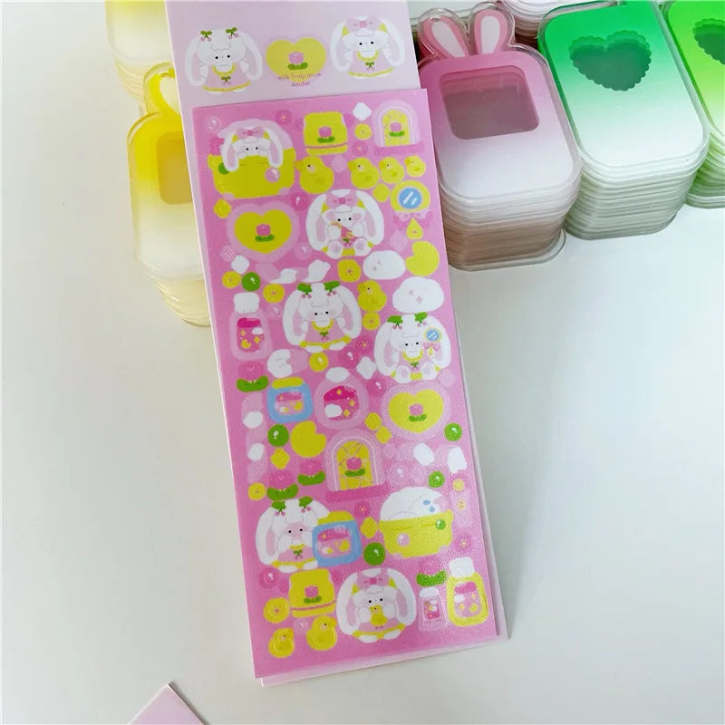 6/8pcs Kawaii Ribbon Rabbit Decorative Sticker Set Girls Scrapbooking Idol Card DIY Diary Album Collage Material Korean Stickers (ONLINE ORDER ONLY)