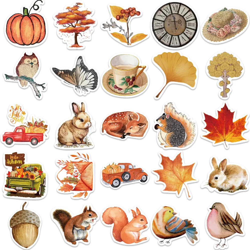 10/50Pcs Autumn Forest Scenery Paper Sticker Diy Diary Album Decoration Stickers Scrapbooking Planner Label Scrapbook Sticker (ONLINE ORDER ONLY)
