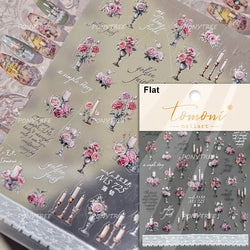 Chic Romantic Red White Flower Hot Stamping 5D Self Adhesive Nail Art Stickers Shiny Dreamy Camellia Rhinestone Manicure Decals (ONLINE ORDER ONLY)