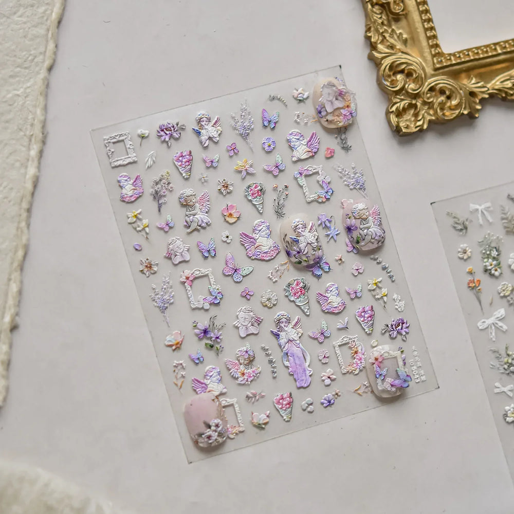Angel Bowknot Stone Statue Vintage Photo Frame Flower Bed Bouquet Garden Rose Crown Adhesive Nail Art Stickers Manicure Decals (ONLINE ORDER ONLY)