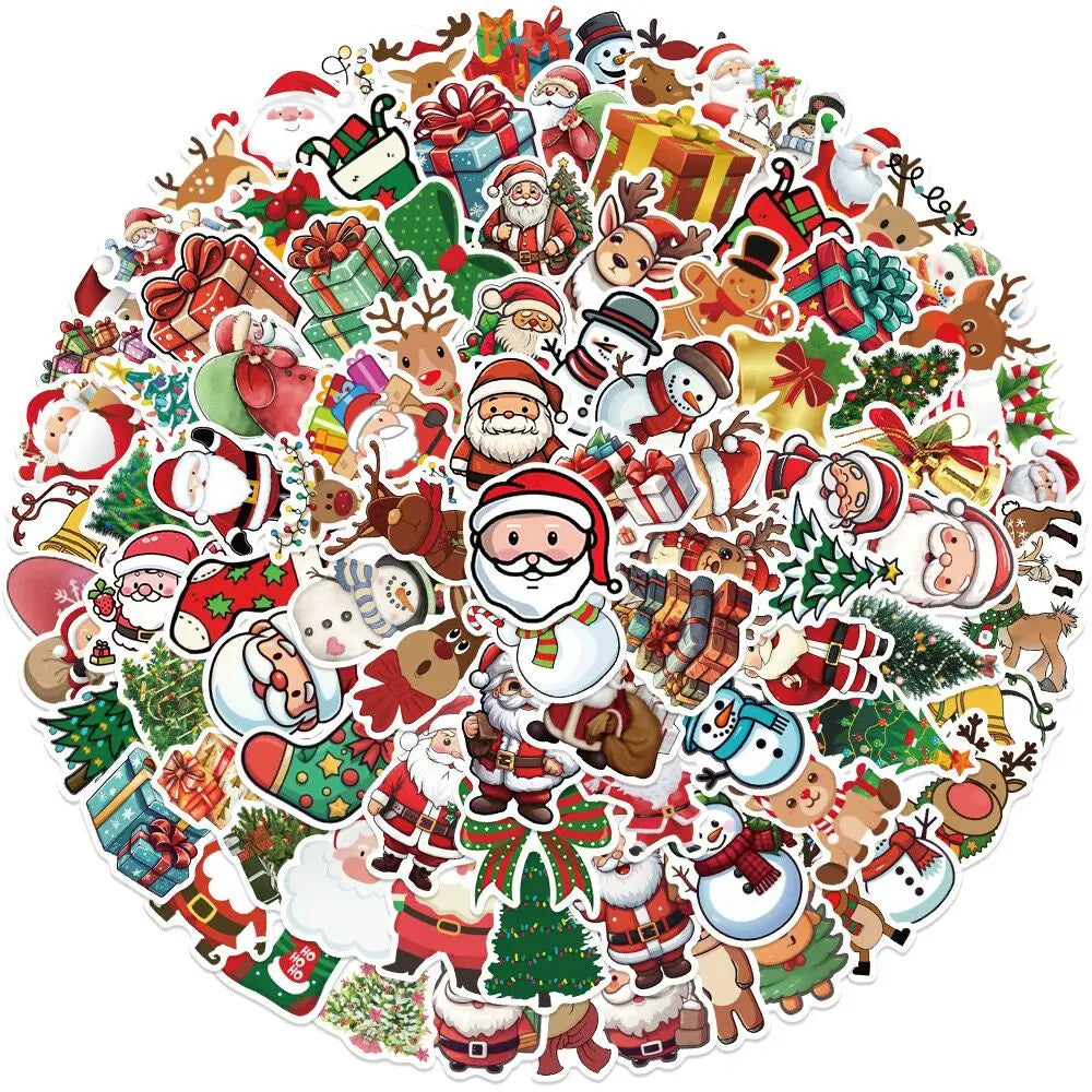 10/50/100pcs New Year Merry Christmas Santa Claus Stickers for Windows Scrapbooking Snowboard Decor Packaging Decal Sticker Toy (Online Order Only)
