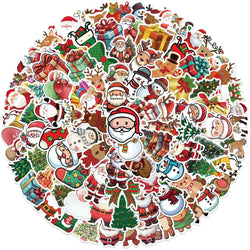 10/50/100pcs New Year Merry Christmas Santa Claus Stickers for Windows Scrapbooking Snowboard Decor Packaging Decal Sticker Toy (Online Order Only)