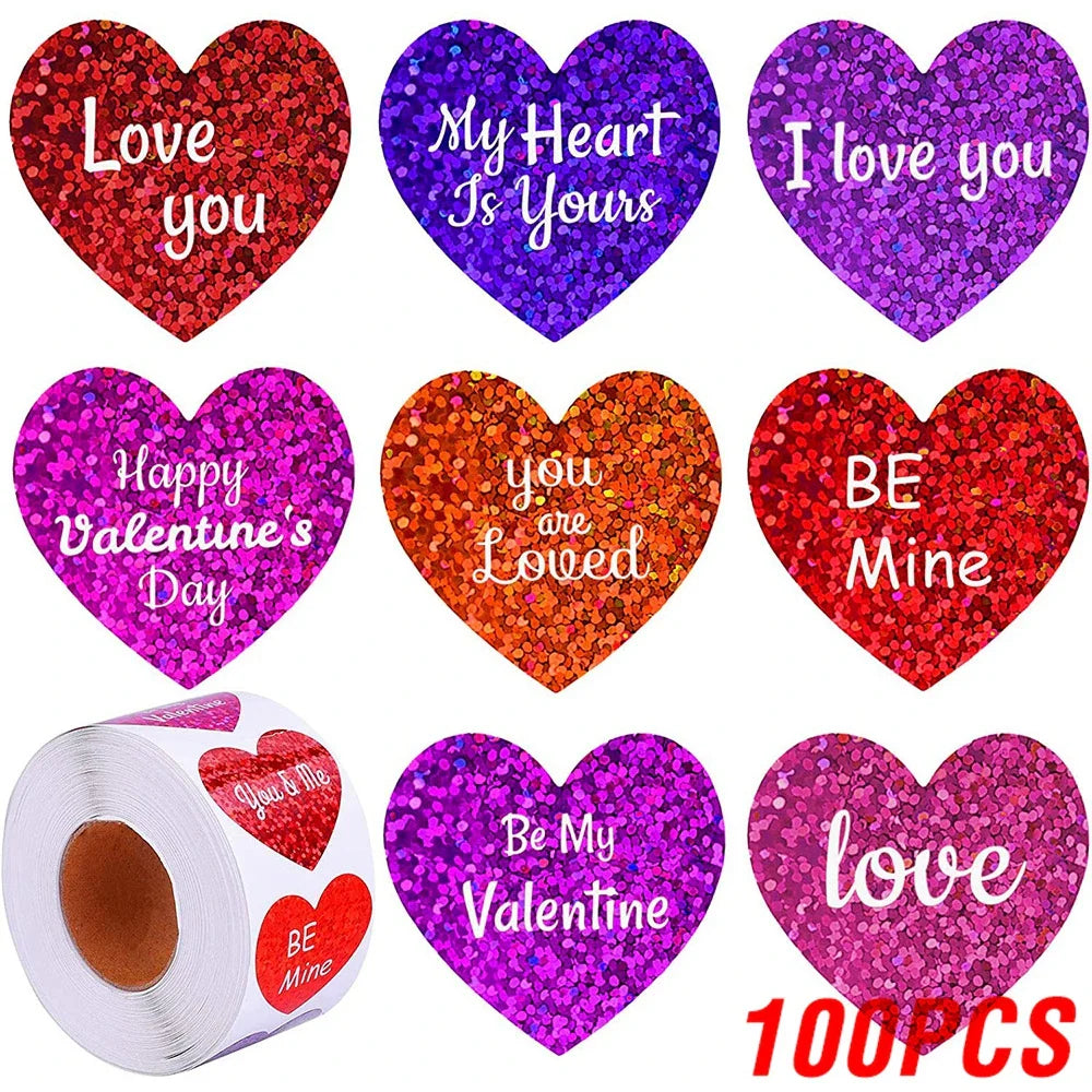 100-500pcs 1inch Red Heart Stickers for Valentine's Day New Baking Packaging Sticker Envelope Seals Love Decorative Stickers (ONLINE ORDER ONLY)