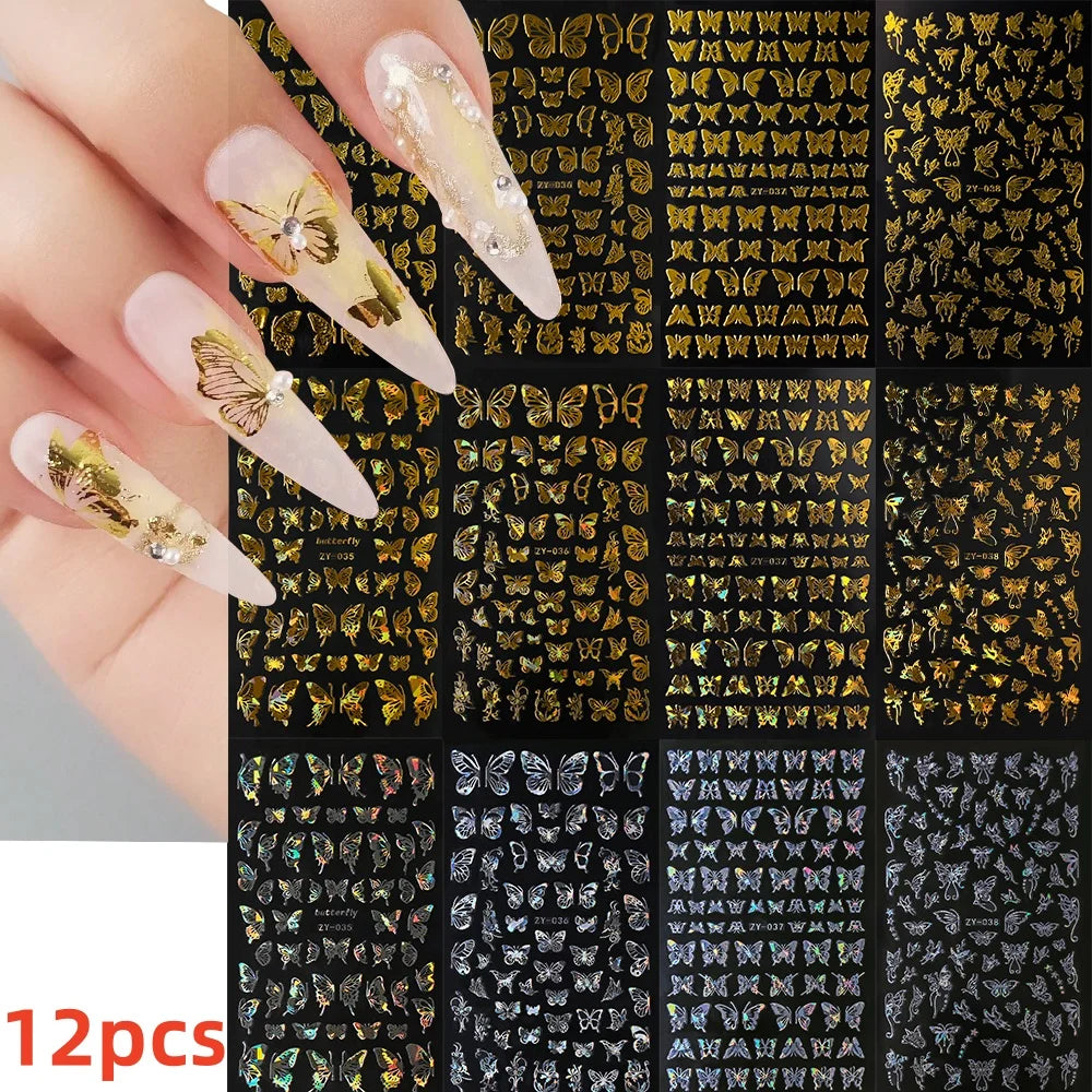 12 Sheets Valentines Nail Stickers Red Heart Nail Art Sticker Decal Solid Hollow Heart 3D Self-Adhesive Design Nail Art Supplies (ONLINE ORDER ONLY)