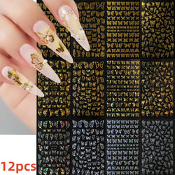 12 Sheets Valentines Nail Stickers Red Heart Nail Art Sticker Decal Solid Hollow Heart 3D Self-Adhesive Design Nail Art Supplies (ONLINE ORDER ONLY)