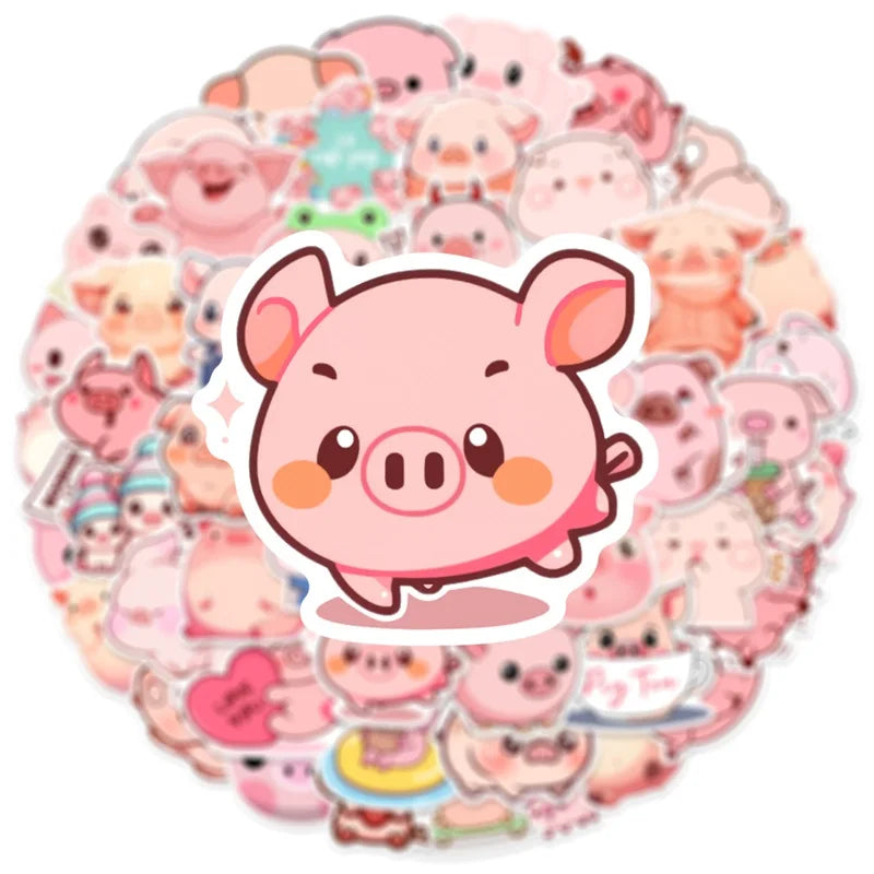10/30/50PCS Kawaii Pink Pig PVC Sticker Aesthetic DIY Decoration Scrapbooking Stationery Hand Accounting Supplies for Kids (ONLINE ORDER ONLY)
